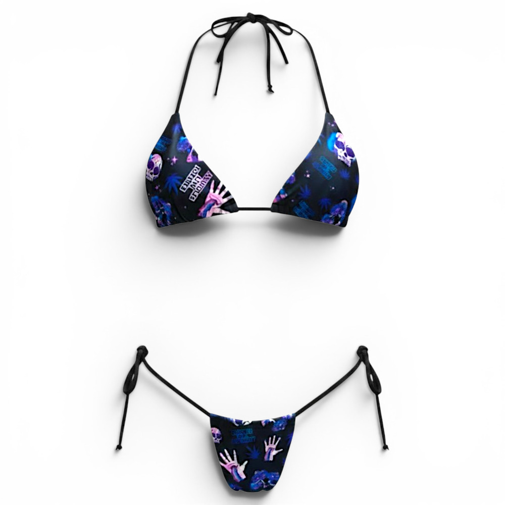 ALF A$$holes Live Forever Bikini Skull Print Black Purple One Size Swim Set
